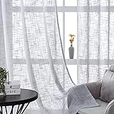 CUTEWIND Gardinen Schals in Leinen-Optik Leinenstruktur Vorhänge Schlafzimmer Transparent Vorhang für Kleine Fenster Doris Grau, kurz (2er-Set, je 145x140cm)
