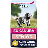 Eukanuba Hundefutter mit frischem Huhn für mittelgroße Rassen, Premium Trockenfutter für Senior Hunde, 15 kg