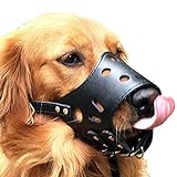 Oomiibe Maulkorb für Hunde, verstellbar, atmungsaktiv, Leder, Anti-Bell-Maulkorb, gegen Bellen und Beißen, Größe M, Schwarz