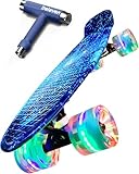 Deleven Skateboard mit LED Rollen, Skate Tool und ABEC 7 Lager - Kinder Erwachsene Anfänger - 56