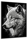 DARO Design - Wand-Bild auf 6mm HDF 70x50 cm Wolfskopf schwarz weiß - Wand-Deko Bilder Geschenk