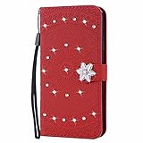 Molg Kompatibel mit iPhone XS Max Hülle Punktbohrer Mandala Geprägt PU Leder Flip Wallet Case [Kartenclip] [Magnetschnalle] Stoßfest Schutzhülle-Rot