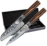 Wolfblood Damastmesser-Set 2er (24cm) Profi-Damast-Küchenmesser aus 67 Lagen Damaststahl I - mit Chefmesser Santoku Messer Holzgriff Geschenkbox und Kling