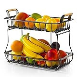 TWBEST 2-stöckiger Obstkorb,Obst Etagere,Bietet mehr Platz auf der Arbeitsplatte-Aufbewahrung von Obst und Gemüse,Obsthalter (schwarz),Geeignet für Küchenbank,Wohnzimmer