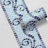 LGVXSRTYU Tapetenbordüre selbstklebend Blaues Mosaik PVC Sockelleiste Dekorative Bordüre Selbstklebende Home Bordüre Küche Tapetenbordüre selbstklebend für Badezimmer Wohnzimmer 10×500cm