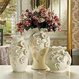 CSLOPMH Milky Vases for Décor, Set of 3 Ceramic Decorative Vase for Flowers with Differing Flower Statue Design for Home Décor Living Room