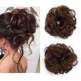 Elailite Haargummi Haarteil Dutt Synthetik Haare für Haarknoten Gummiband Hochsteckfrisuren Haarband 25g Light Auburn & Dark Brown
