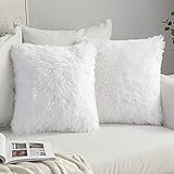 MIULEE 2er Set Kissenbezüge Künstlich Kissenbezug Sofakissen Dekorative Dekokissen Kuschelkissen Plüschkissen Kuschelig Couchkissen Superweich Kissen Flauschig kissenhülle 40x40 cm Weiß