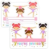 Einladungskarten für Mädchen, Gymnastik, Geburtstagsparty, 30 Stück, mit Umschlägen, Flip, Tumble, Jump and Play, Kindergeburtstagsparty-Einladungen für Mädchen