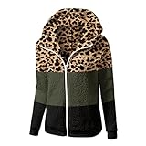 Frauen mit Kapuzen-Mantel warm Winter Lammwollwolle Dicker Leopard-Druck voller Reißverschluss Plus Größe Outwear-Jacke Online Shopping (Green, XXL)