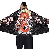 G-LIKE Herren Sommer Kimono Cardigan – Traditionelle Japanische Kleidung Haori Kostüm Taoistische Robe Langarm Jacke Chinesischer Stil Umhang Nachthemd Bademantel Nachtwäsche für Männer (Drache)