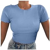 Sannysis Damen Bauchfrei Oberteile T-Shirts Kurzarm Crop Top Kurz Shirts Bedruckte Tshirts (S, Blau-7)
