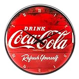 Nostalgic-Art Retro Wanduhr, Ø 31 cm, Coca-Cola – Logo Red Refresh Yourself – Geschenk-Idee für Coke-Fans, Große Küchenuhr, Vintage Design