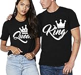 Partner Pärchen King & Queen T-Shirt mit Logo Spruch - 1x Shirt Herren Schwarz M