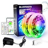 QIACHIP 32.8ft Bluetooth RGB Led Strip Lights, Color Changing LED Light Strips with Music Sync, Built-in Mic, Bluetooth App Control, LED Lights for Bedroom, Party, Kitchen, Home