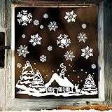 Fensterbild Weihnachten Fenstersticker Häuschen mit REH und Winterlandschaft WIEDERVERWENDBAR