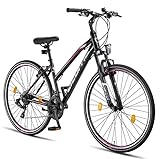 Licorne Bike Premium Trekking Bike in 28 Zoll - Fahrrad für Jungen, Mädchen, Damen und Herren - Shimano 21 Gang-Schaltung - Mountainbike - Crossbike - Life-L-V - Schwarz/Rosa