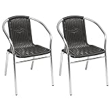 Mojawo 2 Sück Qualität Aluminium/Polyrattan Bistrostuhl stapelbar Stapelstuhl Campingstuhl Gartenstuhl Küchenstuhl Balkonmöbel Gartensitzmöbel Silber/Schw