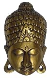 GURU SHOP Goldene Buddha Maske, Geschnitzter Wandschmuck, Ethno Wanddekoration aus Balsaholz - 40 cm Design 3, Buddhas