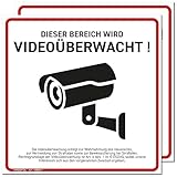 HAGEFOL® Schild Videoüberwachung, 2er Set, (15x15 cm - klein) mit DSGVO Hinweis, Kamera Warnhinweis für Überwachungskamera oder Kamera Attrappe (Hartschaum Weiß)