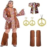 cuteDIY Kostüme Übergröße Faschingskostüme Xxl Hippie Kostüm Damen Kleidung 70Er Jahre Bekleidung Kleid Frau