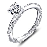 YL Damen Ring 925 Sterling Silber mit April Geburtsstein weißen Zirkonia Ring Verlobungsring Ehering für Braut(Größe 58）