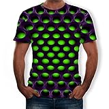 Rundhals 3D Druck Kurzarm T-Shirt für Männer Kreismuster Lose Tops Mode Persönlichkeit Trend Zimmer Outdoor Tee Gr. M/L, grün