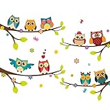 Eulen Wandtastkal - 2pcs Familie Eulen an den Baumzweigen Wandaufkleber mit Eulenblumen, abnehmbare PVC -Wandkunstdekoration für Kinder Baby Schlafzimmer Wohnzimmer Kinderzimmer Sp