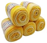 5 x 100g Babywolle Bebe Batik mehrfarbig, 500 Gramm Wolle zum Stricken und Häkeln (gelb weiß 6318)