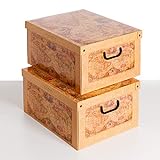 KANGURU Aufbewahrungsboxen aus Karton, Geschenkboxen aus pappe 50x39x25cm MEHRFARBIG 2 STÜCK, KARTE, Box aufbewahrung mit deckel für Kleidung, Geschenkidee, Stapelbox aus Pappe, box mit griffen