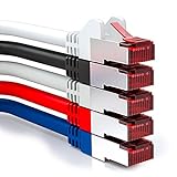 deleyCON 5x 0,25m CAT6 Patchkabel S/FTP PIMF Schirmung CAT-6 RJ45 Netzwerkkabel Ethernetkabel LAN DSL Switch Router Modem Access Point Patchfelder - Mehrfarbig