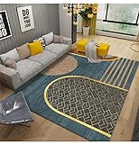 Teppich für den Innenbereich, Kurzflor, leicht zu reinigen, für Schlafzimmer, Boden, Sofa, Wohnzimmer, Dunkelgoldene mehrfarbige geometrische Linien 120X160CM(3ft11 x5ft3)