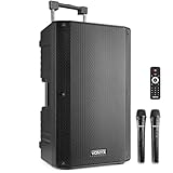 Vonyx VSA700 Partybox Bluetooth Lautsprecher Groß 1000W, 8 Std Akku, Mobile PA Anlage Komplettset mit 2 UHF Hand Mikrofonen und Fernbedienung - Mobile Musikbox Groß, USB, SD, MP3, Schw