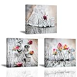 Piy Painting Liebe und Rosen Kunstdruck auf Leinwand per Herz Form Bild Blume Fotoleinwand und Kunstdrucke auf Wanddeko für Wohnzimmer Schlafimmer Küche Badezimmer 30x30cm 3S
