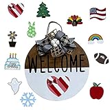 MOMBIY Austauschbares GNOME-Schild, Willkommens-Türschild, Holz, zum Aufhängen, Saisonschild Obstkistenregal (Multicolor, One Size)