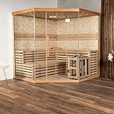 Home Deluxe - Traditionelle Sauna - Skyline XL Big Kunststeinwand - Maße: 200 x 200 x 210 cm, für 2-6 Personen, Hemlocktanne, inkl. Saunazubehör I Dampfsauna Aufgusssauna Finnische Sauna