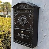 Mailbox Briefkasten, Wandbriefkasten mit Sichtfenster, Vintage-Aluminium mit Rose Design Wohnsicherer abschließbarer Postbriefkasten im Freien