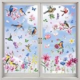 Fensterbilder Frühling Deko Selbstklebend,9 Blatt Frühling Fensteraufkleber Vogel Blumen Aufkleber Fenster DIY Fensterbilder, Fenstersticker Fensterfolie Wiederverwendbar für Fensterdek