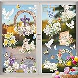Fensteraufkleber Ostern, Fensterbilder Ostern Selbstklebend, Wiederverwendbare Osterdeko Aufkleber Sticker, Ostereier, Ostern Tiere, Fensterfolie Ostern Dekorationen für Fensterdeko Schränke (A)