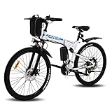 VARUN Faltbares E-Bike 26 Zoll Elektrofahrrad Mountainbike Klappbar Pedelec für Damen und Herren mit 250W Motor 36V 8 Ah Lithium-Ionen-Batterie Shimano  21-Gänge (Weiß)