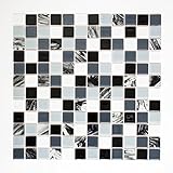 Mosaik Fliese selbstklebend Transluzent weiß grau schwarz Glasmosaik Crystal grau schwarz weiß wisch für WAND KÜCHE FLIESENSPIEGEL THEKENVERKLEIDUNG Mosaikmatte Mosaikplatte