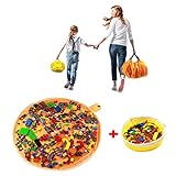 Kinder Spieldecke Aufraeumsack für Lego - Sack Spielzeug Aufbewahrung Teppich Beutel von Kordelzug mit Kappe wie Reisetasche als Geschenk 2St＝1Orange Groß + 1 Gelber Mini