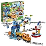 LEGO 10875 DUPLO Güterzug, „Push & Go“-Lok mit Lichtern und Geräuschen, Funktionssteinen und 2 Kranen, Spielzeug für Kinder ab 2 Jahren