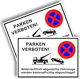 2 Stück - Parken verboten - Schild - Parkverbot - Parkplatz - Halteverbot – Wiederrechtlich abgestellte Fahrzeuge - (20x30cm - 3 mm)