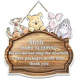 1 x klassisches Winnie Shhh Baby Schlafschild für Haustür, Winnie Baby Sleeping Hängeschild, Puuh Wanddekoration, Geschenk, kein Klopfen Türschild, entzückendes Schild für Zuhause, Schlafzimmer,