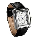 JewelryWe Herren Armbanduhr, Retro Kalender Analog Quarz Uhr mit Rechteckig Römischen Ziffern Zifferblatt und Leder Armband, Farbe: Schwarz