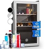 Klarstein Mini Kühlschrank mit Glastür, Mini, für Zimmer, Getränkekühlschrank Klein mit Verstellbaren Ablagen, 80 Liter, Indoor/Outdoor Kühlschrank Leise