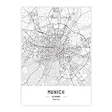 Städteposter München in schwarz-weiß · Wandbild mit Stadtplan · DIN A2 (42x59,4cm) · als Deko oder Geschenkidee · Var. C