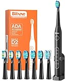 Bitvae D2 Elektrische Zahnbürste für Erwachsene und Kinder, Schallzahnbürste mit Wiederaufladbarer Leistung, Ultraschall-Zahnbürste mit 8 Zahnbürstenköpfen und 5 Modi, Schwarz