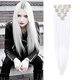 Cybelleza Clip in Extensions wie Echthaar Haarverlängerung Haarteil 8 Teile Set Glatt Lang Günstig Haarverdichtung Synthetische Haare für Frauen 60cm (Weiß)